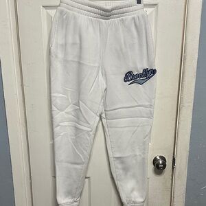 White Kids Joggers with Blue Brooklyn Logo